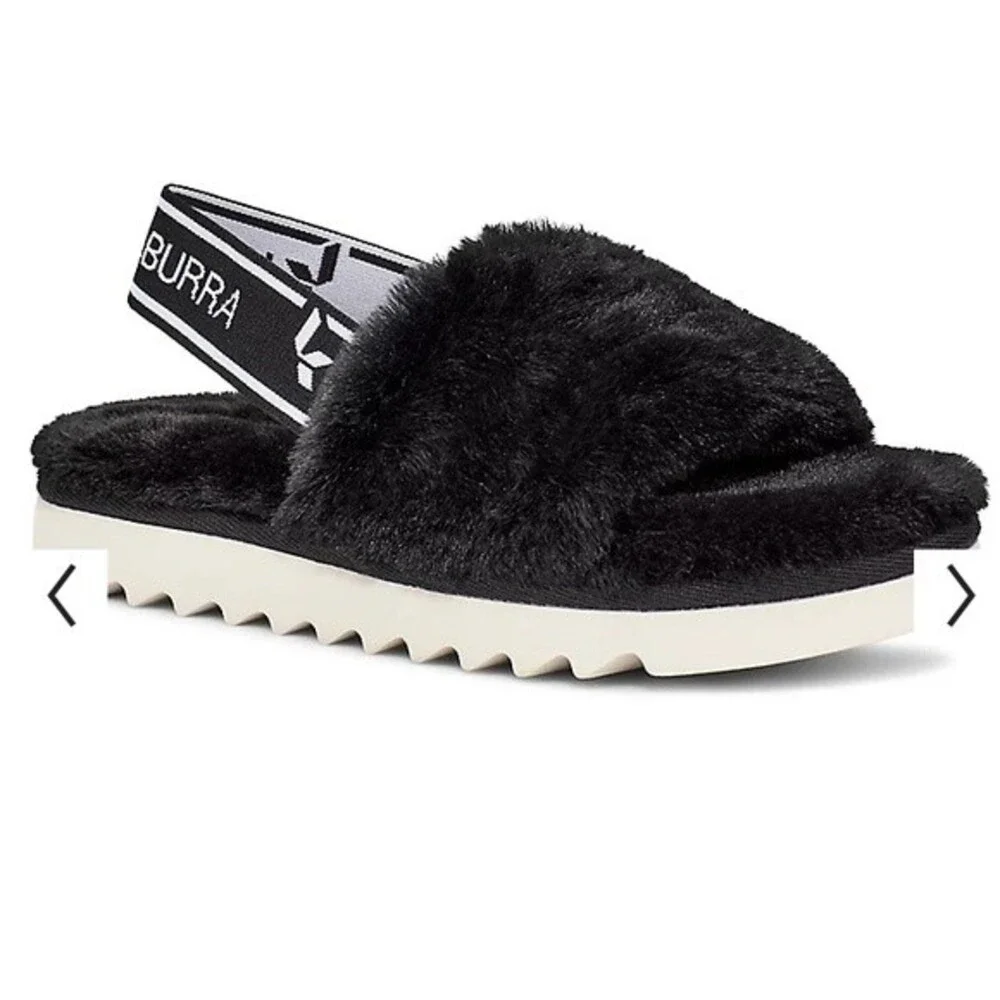 UGG black Koolaburra fuzzy Fuzz’n Slide Logo Slipper Kid Child Shoes 12 2